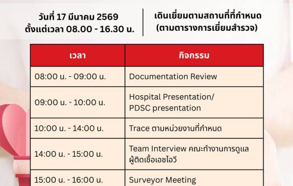 ขอเชิญร่วมกิจกรรม การตรวจเยี่ยมรับการประเมินมาตรฐานเฉพาะโรคหรือเฉพาะระบบ (PDSC) : 